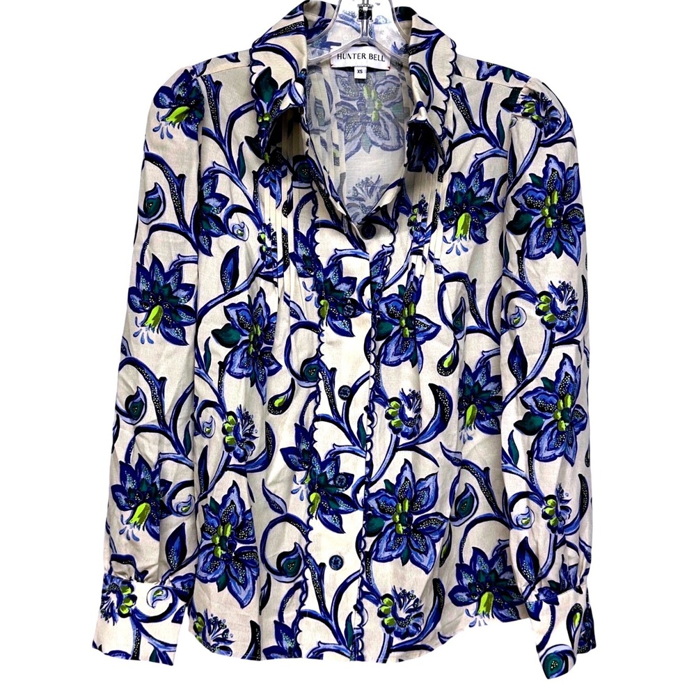 Hunter Bell James Linen Blend Scallop Anthropologie Coquette Blouse Like New XS